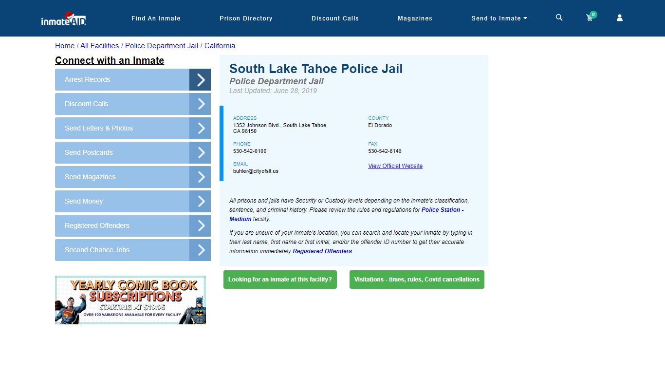 South Lake Tahoe Police Jail & Inmate Search - South Lake Tahoe, CA