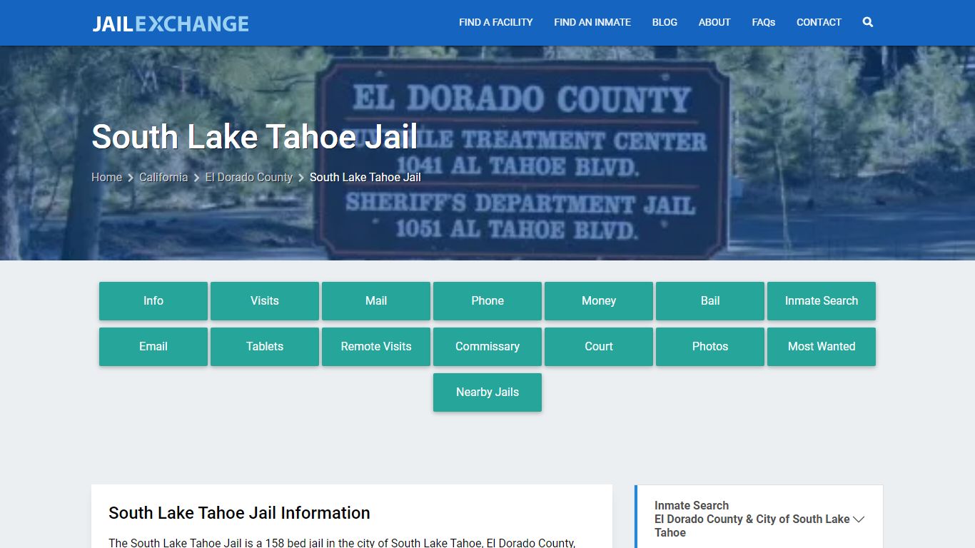South Lake Tahoe Jail, CA Inmate Search, Information
