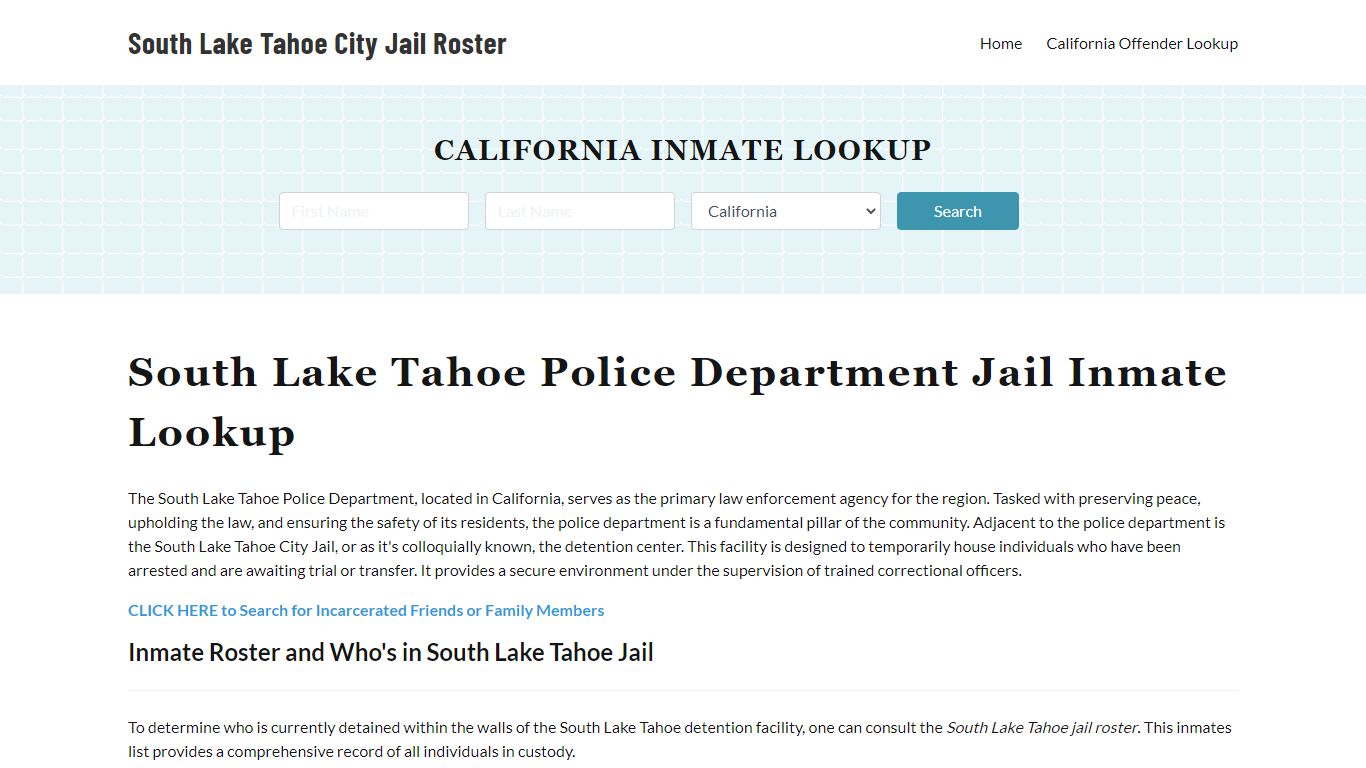 South Lake Tahoe Police Department & City Jail, CA Inmate Roster ...
